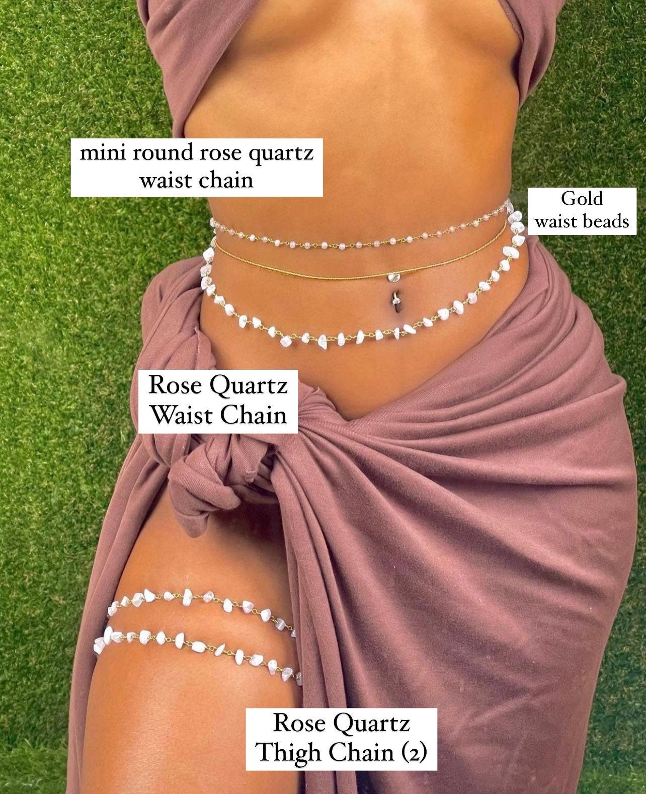 Rose Quartz Chip Waist Chain